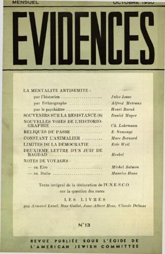 Evidences. N° 13 (Octobre 1950)